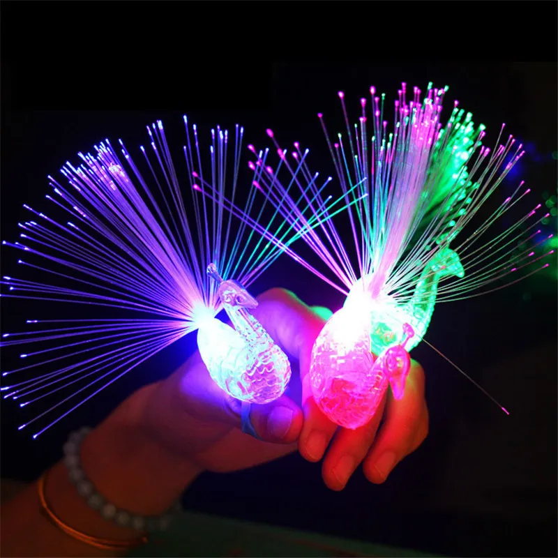 1pcs party decoration peacock finger light colorful L light ring children dark toy night concert gadget supplies finger ring