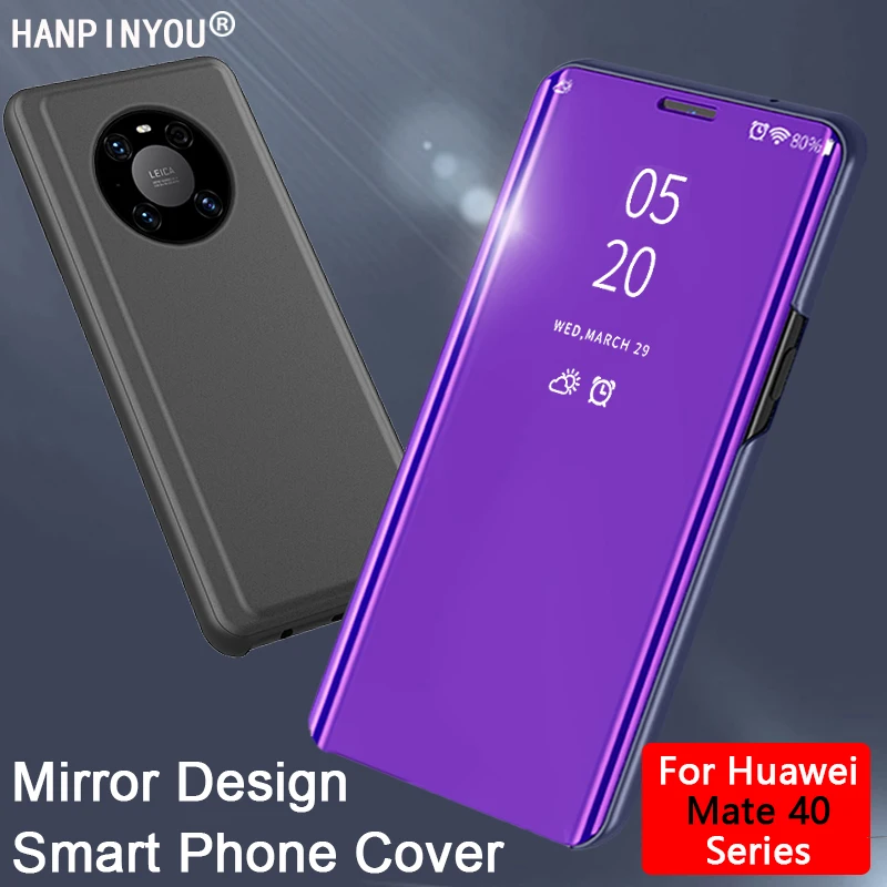Luxury Smart Transparent Makeup Mirror Phone Cover For Huawei Mate 40 40E Pro Lite 4G 5G Screen Protector Holder Stand Flip Case | Мобильные