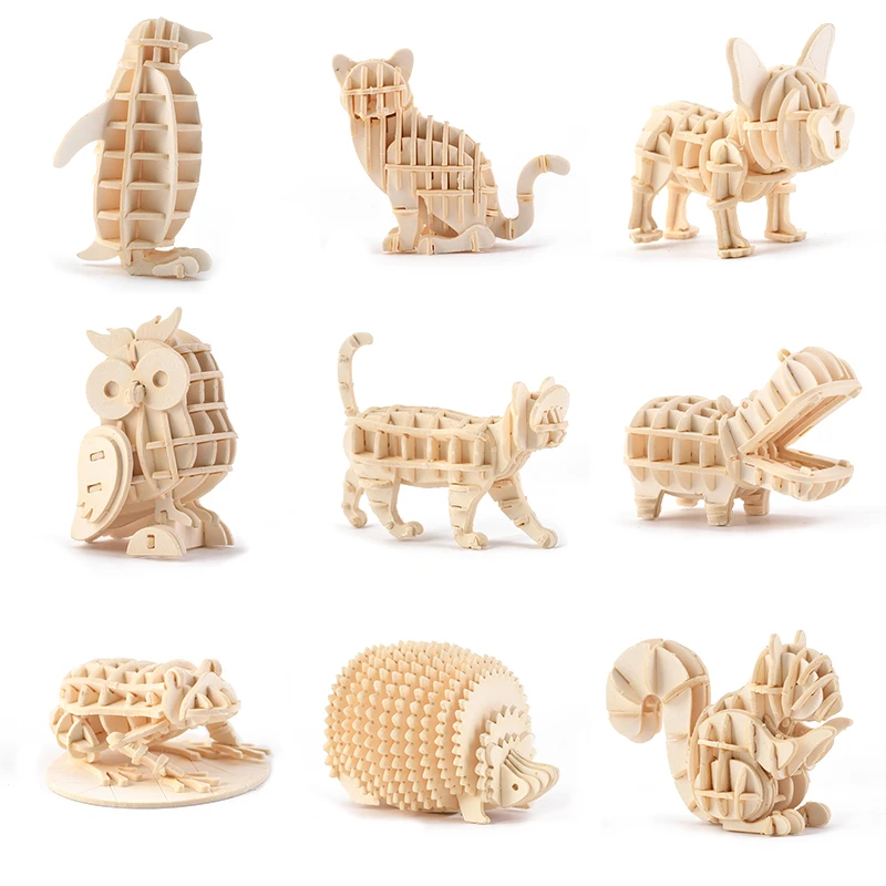 Rompecabezas de madera 3D para niños, Kit de rompecabezas animales, juegos ensamblaje de Hobby, fabricación de modelos, juguetes educativos para niños, regalos de cumpleaños|Kits de construcción de maquetas| - AliExpress