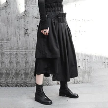 LANMREM, высокая эластичная талия, асимметричная черная плиссированная юбка, наполовину облегающая, Черная Женская мода, новинка, весна-осень JI0830