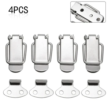 Billige 4 Stücke Latch Fang Edelstahl Silber Latch Fang Schiebetür Fenster Möbel Clamp Clip Frühling Schloss Haspe Box Schrank