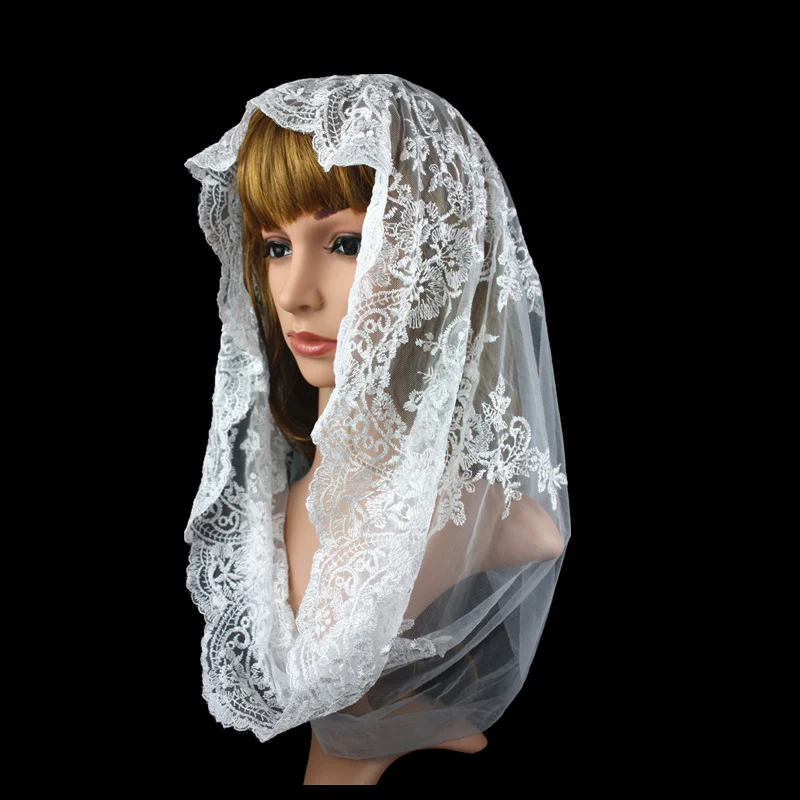 Белая вышивка Бесконечность вуаль церковь Veil кружевная Мантилья шарф для церкви