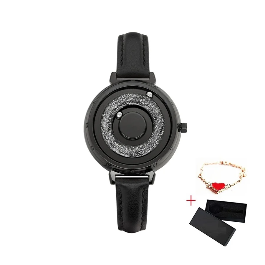 Black Black Leather EUTOUR магнитные часы женские часы роскошные золотые женские кварцевые часы браслет из нержавеющей стали женские наручные часы reloj mujer - Цвет: Black Black Leather