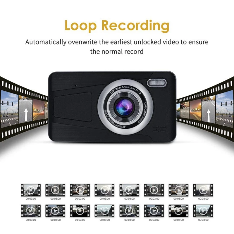 4 дюйма свяжитесь Экран Full HD 1080P Dual Dash Cam вождение автомобиля Регистраторы с резервным Camera170° Широкий формат, g-сенсор, Сенсор, петля Запись