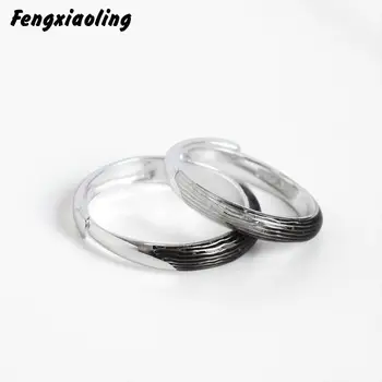 

Fengxiaoling 2020 New Fashion Simple Couple Ring 925 Sterling Silver Rings Gradient Black Fringe Open Rings Vintage Jewellery