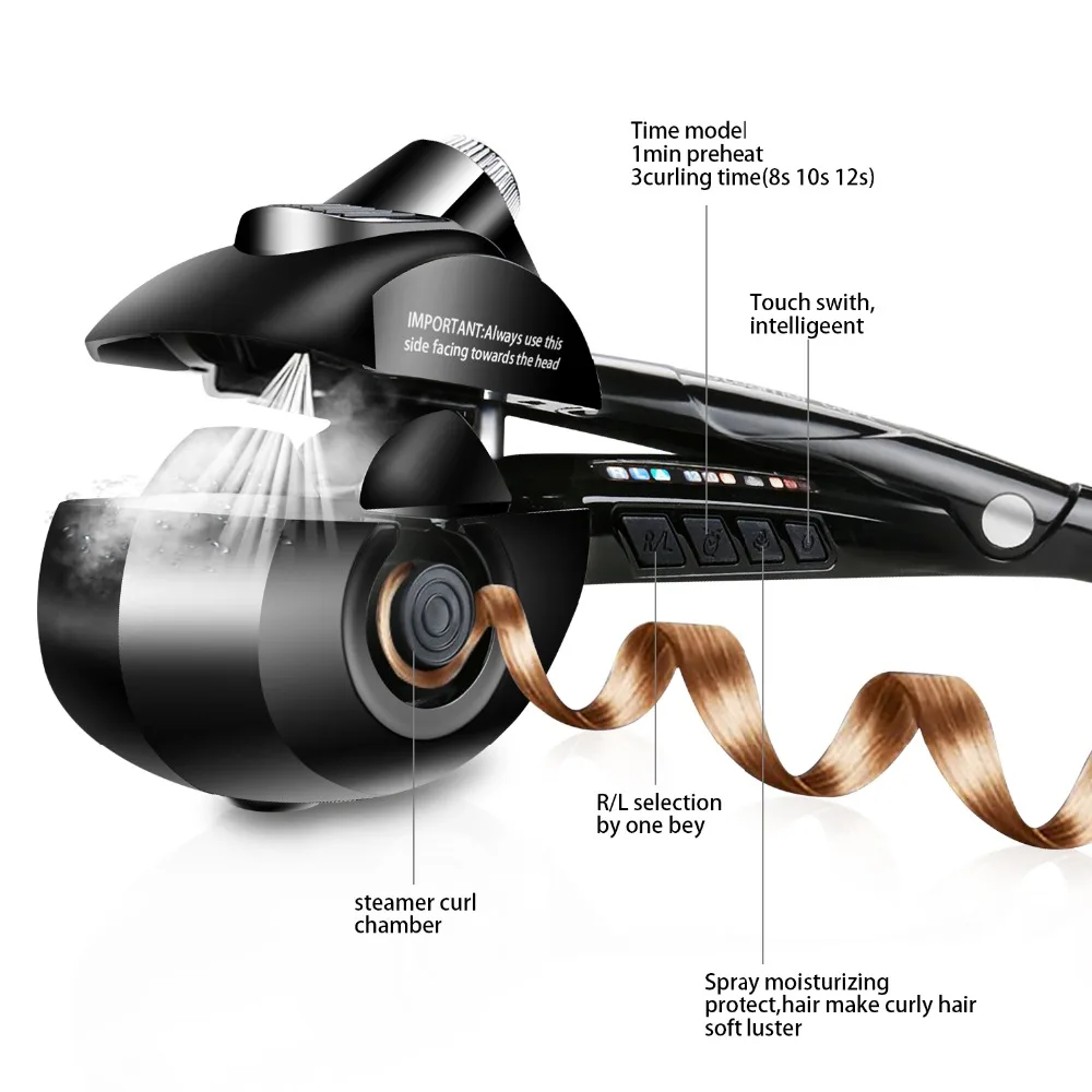Автоматическая Паровая Плойка для волос, керамический щипцы для завивки волос, профессиональный вращающийся Пароварка для укладки, спрей для завивки, спиральный станок, инструмент