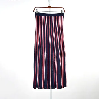 

19 Summer Ice Silk Fabric Wind Rainbow Stripes Elegant Knitting Overskirt 81190