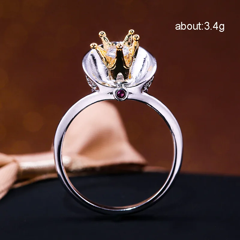 Cute Female Gold Crown Princess Ring With Zircon Fashion Promise Wedding Rings For Women Unique Silver Bridal Engagement Ring