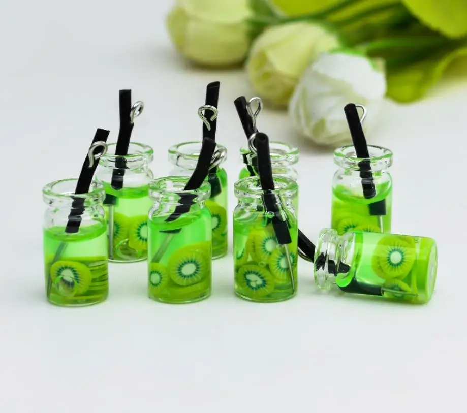 Kawaii Мода стеклянная кружка для сока Подвески для DIY Украшение-ожерелье серьги брелок ювелирных изделий - Окраска металла: Посеребренный