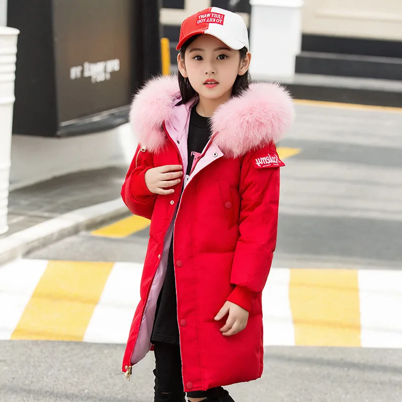 

-30 Degrees Children Outerwear Coats Girls Clothing Warm Down Jacket for Girl Clothes 2019 Winter Thicken Parka Real Fur Hooded