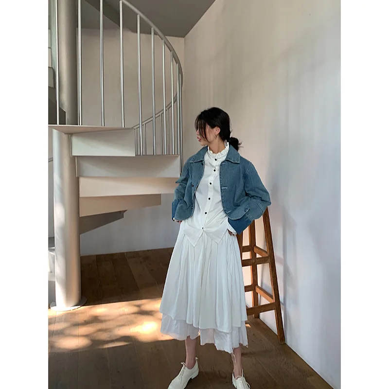 

French Princess White Skirt Women's Spring And Autumn High-waisted Slimming Cotton Linen Skirt Mid-length Skirt