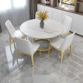 

Nordic ins marble dining table and chair combination simple home dining table creative iron art hotel restaurant round table