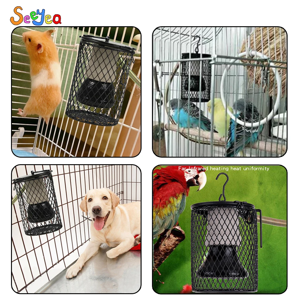 Pet Keep Warm Heating Lamp Infrared Ceramic Light With Safety Cage Emitter  Heat Lamp Turtle Snake Lizard Heater Pet Supplies
