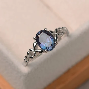 

Simple Silver Color Wedding Rings For Women Elegant Oval Blue Zircon Rhinestone Hollow Engagement Ring Fashion Jewelry D5M532