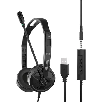 

With Microphone Call Center Wired Phone Office Computer Super Light Audio Control USB Headphone PC 3.5mm Jack Business