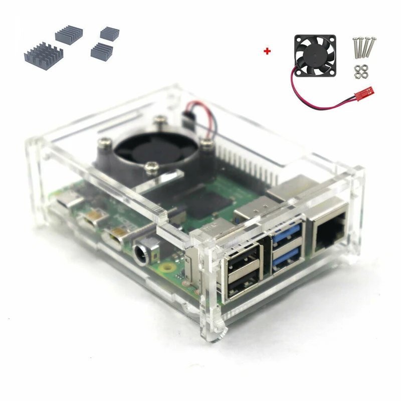 Акриловый чехол с охлаждающим вентилятором теплоотвод для Raspberry Pi 4 Модель B