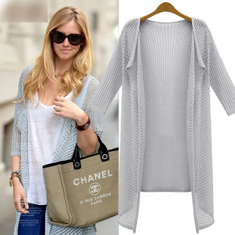 Long Cardigan Thin Solid Color Sweater 2020 Summer Hollow Out Knit Bat Sleeve Air Conditioning Sweaters Vestidos LXJ1112 |