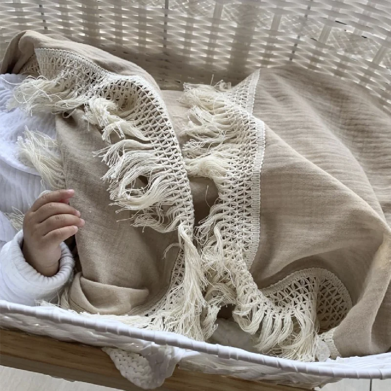 Mantas de muselina para bebé, manta receptora de algodón con borlas para recién nacido, edredón para dormir infantil, cubierta de cama