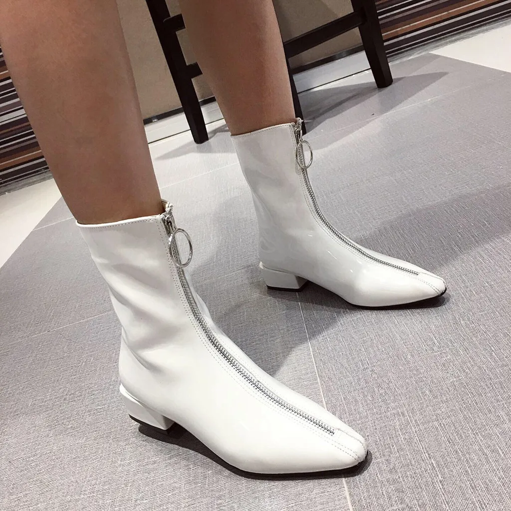 

autumn and winter new style with fine pointed high heels Zipper boots white boots leather boots Women's boots spring#3