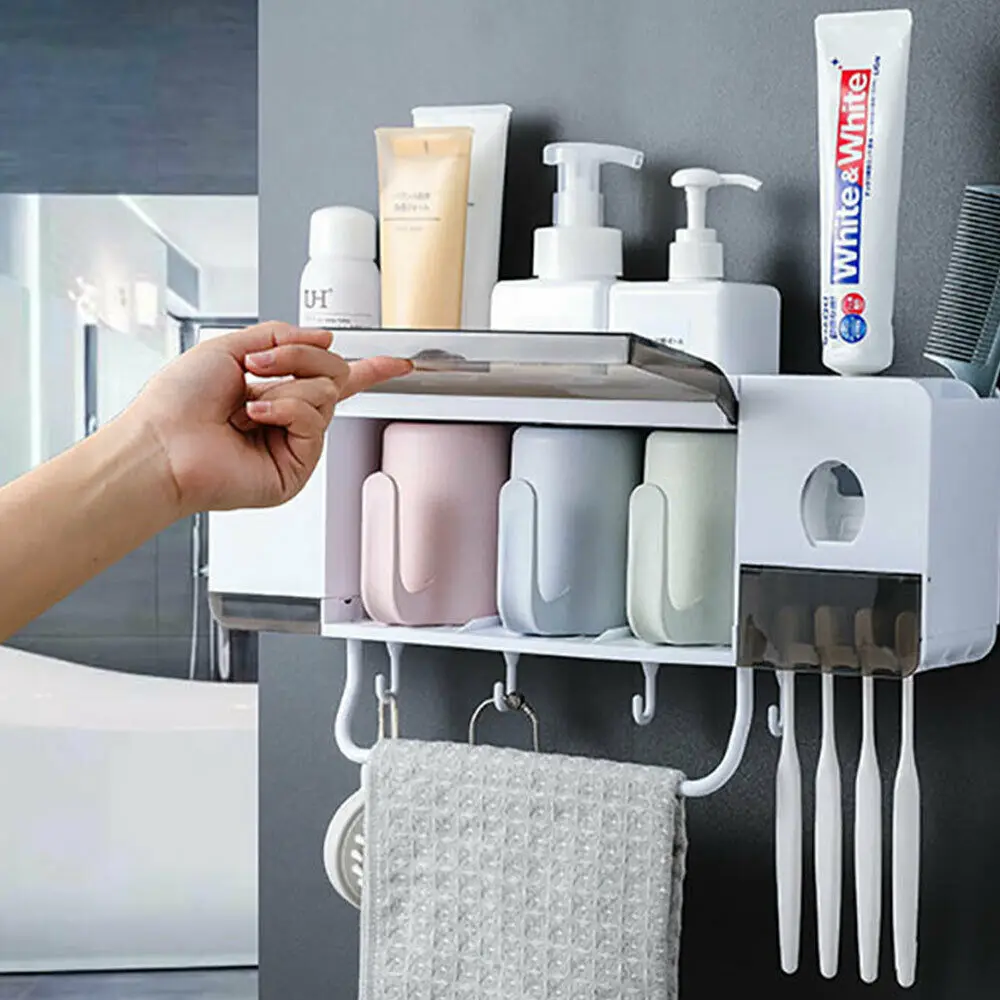 Bathroom Toothbrush Toothpaste Holders Self adhesive Wall mounted Organizer Rack 