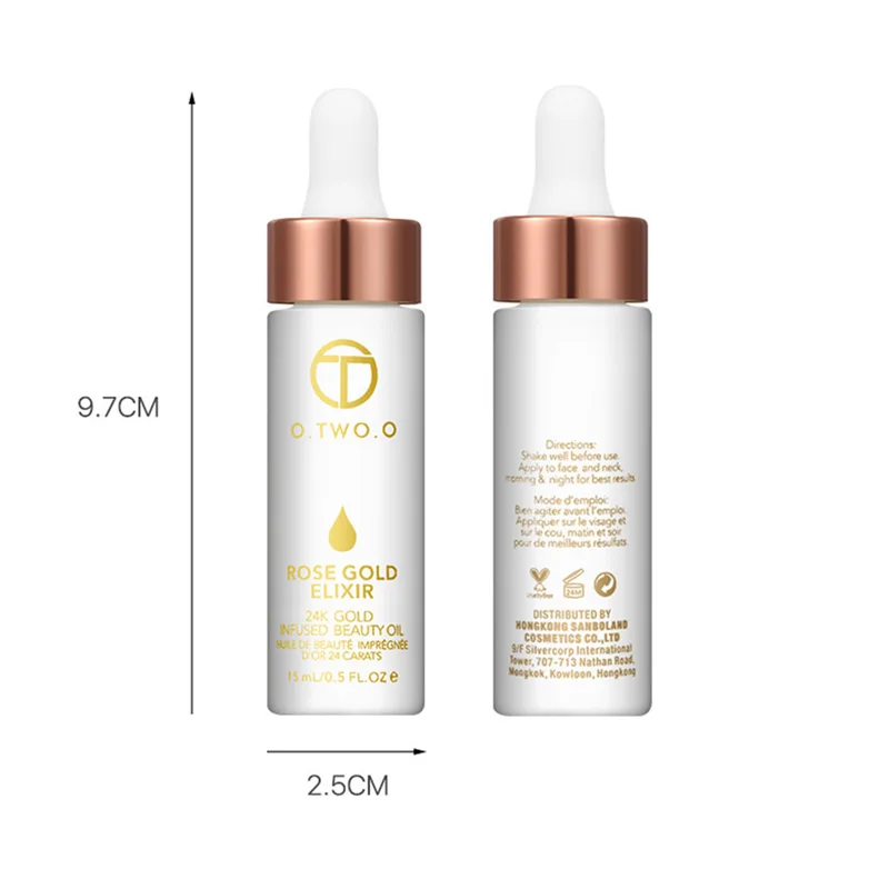 O.TWO.O, 24 k, розовое золото, эликсир, масло для макияжа кожи, эфирное масло для лица, перед увлажнением, масло для лица, 15 мл