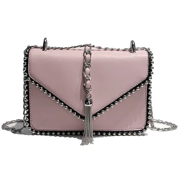 

2020 Crossbody Bags for Women Luxury Handbags Women Bags Designer Rivet Tassel Chain Shoulder Bag Small Mini Leather Handbags