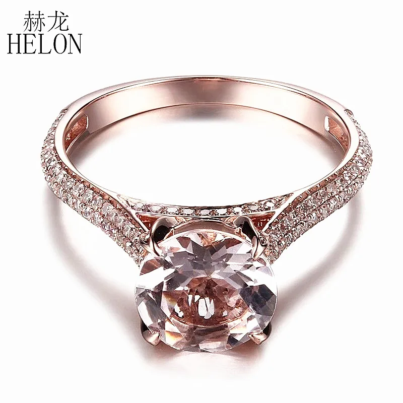 

HELON Solid 10K Rose Gold Flawless Round 1.4ct Natural Morganite & 0.4ct Diamond Ring Women Engagement Wedding Gemstone Jewelry