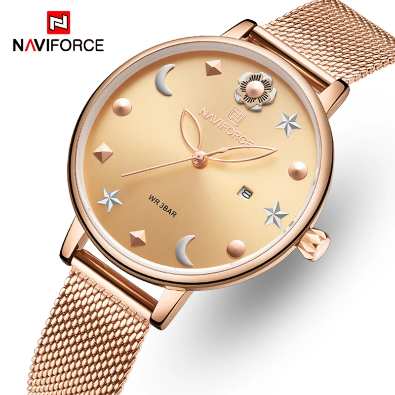 Новинка NAVIFORCE женские часы Топ Роскошная марка, женская модная повседневная сетчатые наручные часы из нержавеющей стали подарок для девочек Relogio Feminino