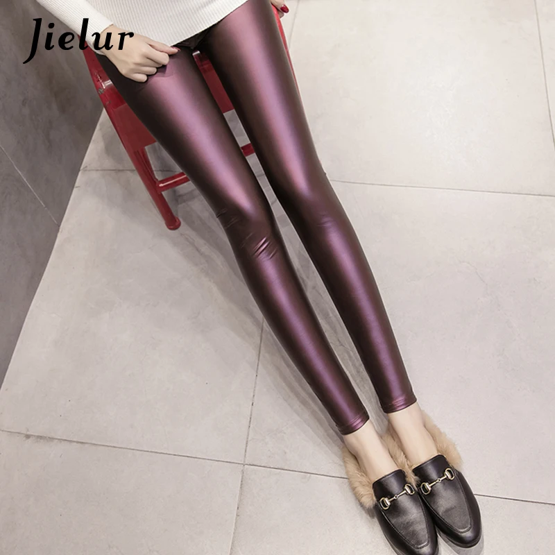 Jielur, зимние леггинсы из искусственной кожи, Хлопковые женские обтягивающие штаны, 4 цвета, женские корейские облегающие флисовые леггинсы-карандаш, S-3XL