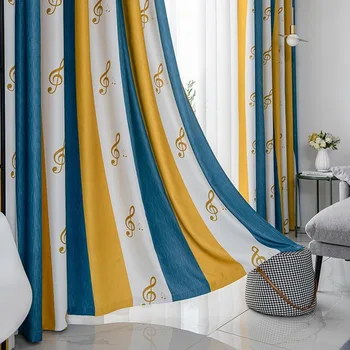 

Nordic Simple Mediterranean Blackout Curtains Printing Blackout for Living Room Bedroom Music Note Printing Curtains