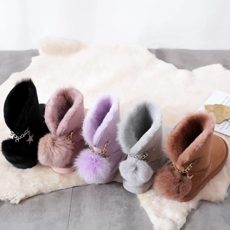 Fashion Genuine Sheepskin Leather Snow Boots Natural Fur Winter Boots Women Warm Wool Boots Women Boots