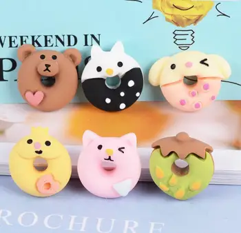 

Kawaii Resin Cartoon animal Donut Simulation Fake Food Flatback Resin doughnut Cabochons for Phone Deco Accessory DIY Crafts
