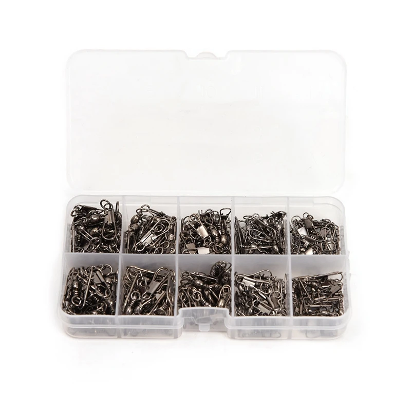 

200 Pcs/Boxes Fishing Accessories Swivels Rings Solid Fishing Connector Fishing Swivels Snap Connectors Fishing Tackle Box