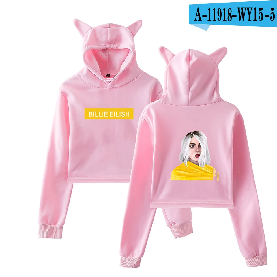 Pink 1 Billie Eilish Cat уличная Женская Сексуальная толстовка с кошачьими ушками в стиле хип-хоп тренд короткий кошачий Топ Billie Eilish Толстовка Harajuku пуловер - Цвет: Pink 1