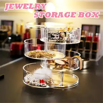 

4-Layer Cosmetic Makeup Organiser Clear Acrylic Jewellery 360° Rotating cover Box Dust-proof