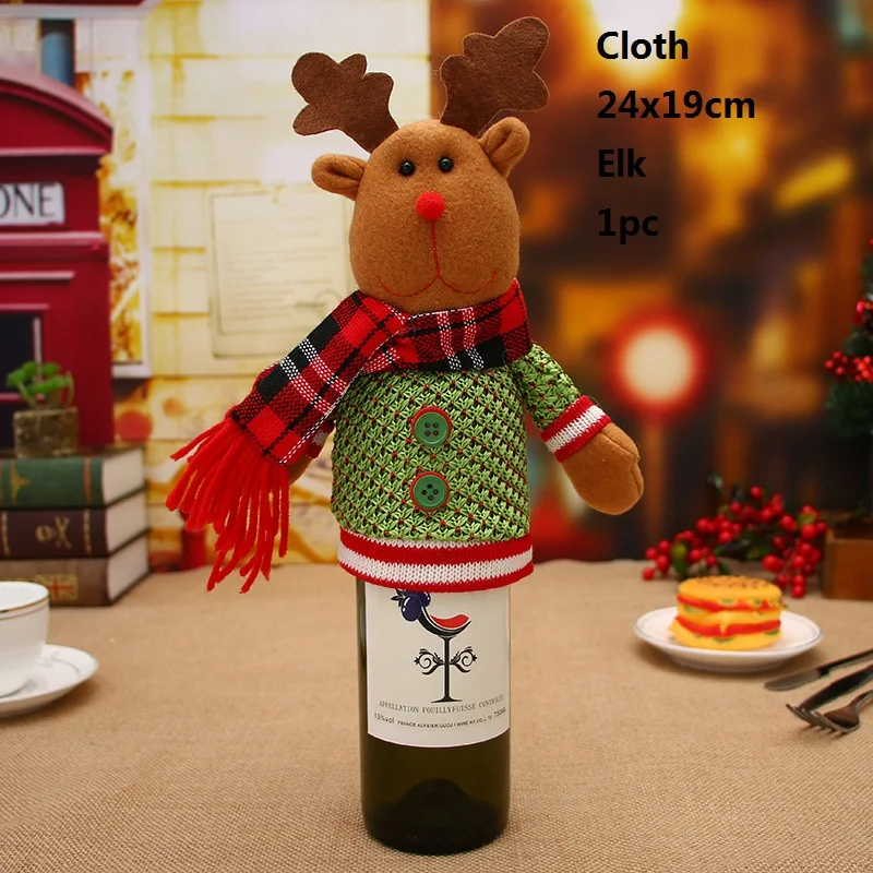 Рождество Санта Клаус вязание крышка для бутылки с красным вином для бара Рождество Снеговик для бутылки мешок украшения Декор для обеденного стола 33x13 см - Цвет: F3