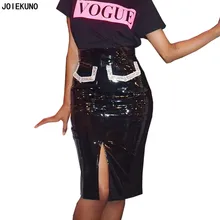 Joiekuno GL6230 Высокая уличная мода юбки с разрезом для женщин высокая талия пикантные однотонные черные женские вечерние с блестками