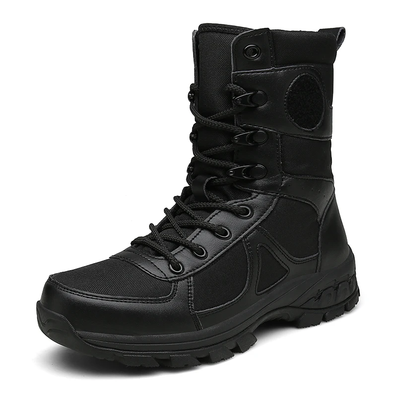 

Genuine Leather High Top Men's Tactical Military Boots Impact Resistance Boots For Hunting Outdoor Sport Hiking Climbing Boots
