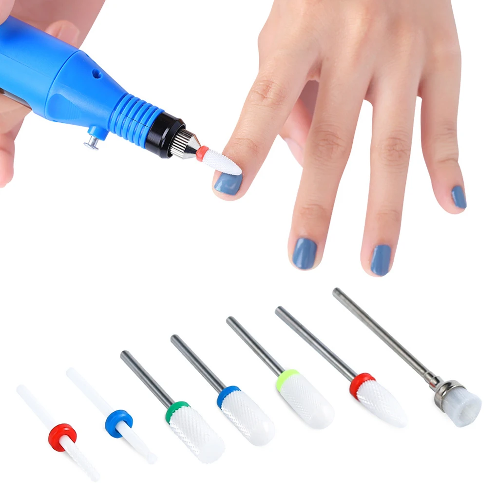 

New Portable 7PCS/Set Ceramic Nail Drill Bits Acrylic Box Milling Cutter Manicure Electric Machine Accessory Nail Art Tools