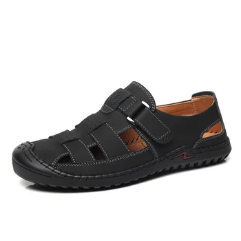 

Genuine Leather Sandals Soft Bottom Men's 2020 New Summer Trendy Casual Hollow-out Beach Shoes Breathable Porous Shoes