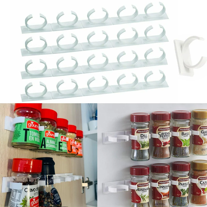 1/4 Pcs montaggio a parete cucina di casa Rack di stoccaggio ingrediente spezie Clip di plastica Rack organizzatore accessori vasetti strumenti porta spezie 1