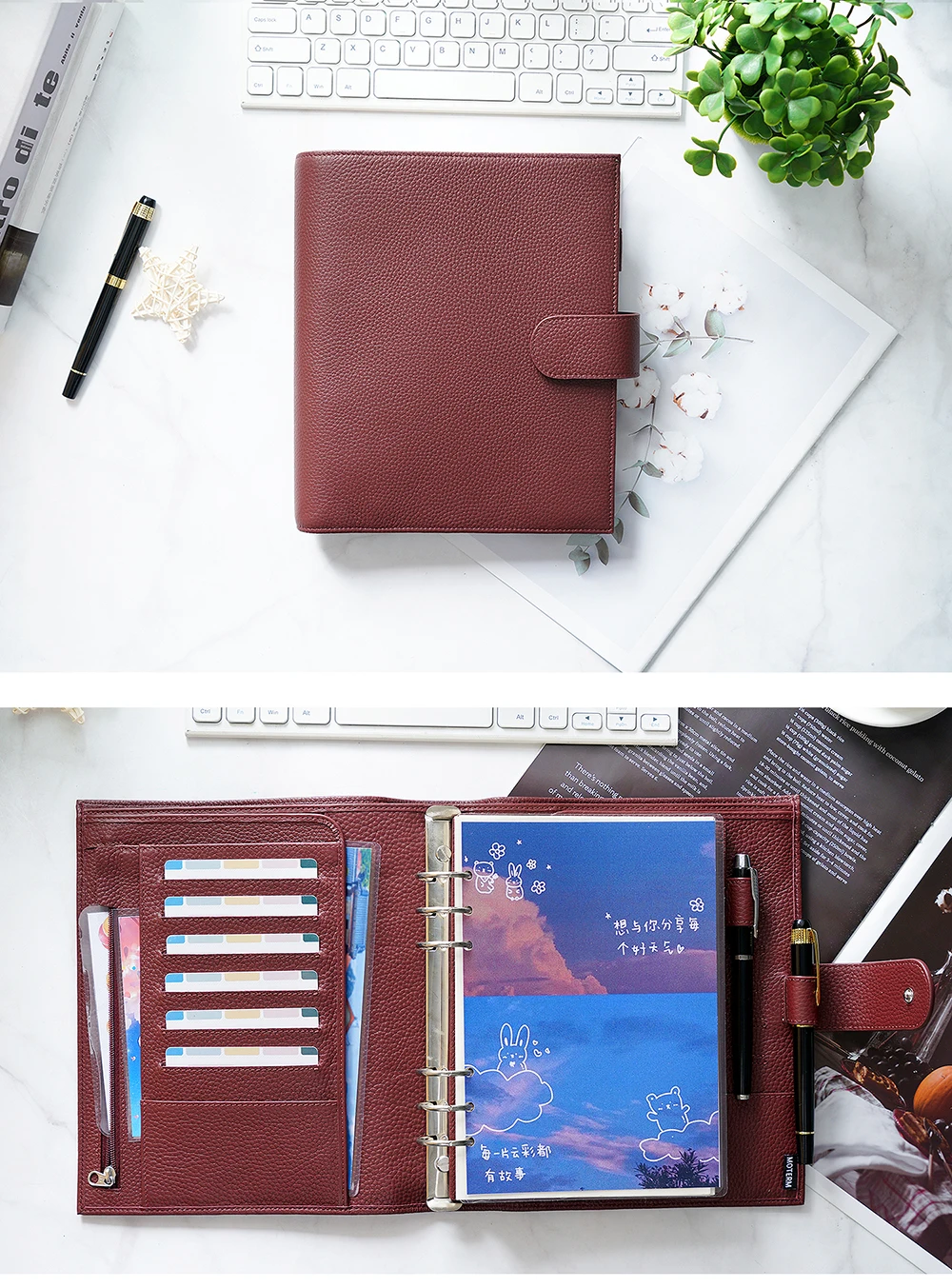 Bloco de Notas Notebook com 30mm Moterm Luxe Série Tamanho Planejador Pebbled Grão Couro Anel Agenda Organizador Diário Sketchbook 2.0 a5 16 pebbled grão couro notebook com 30mm anel