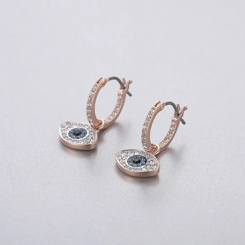 High Quality Swa Blue Zircon DUO Eye Ring Earrings MULTI-COLORED Rose Gold Original Earrings