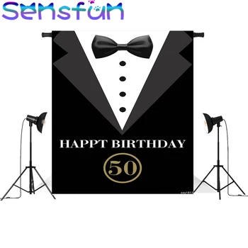 

Sxy1813 Happy 50th Birthday Suit Bow Tie Scene Celebration Party Photographic Backdrops Photography Background For Photo Studio