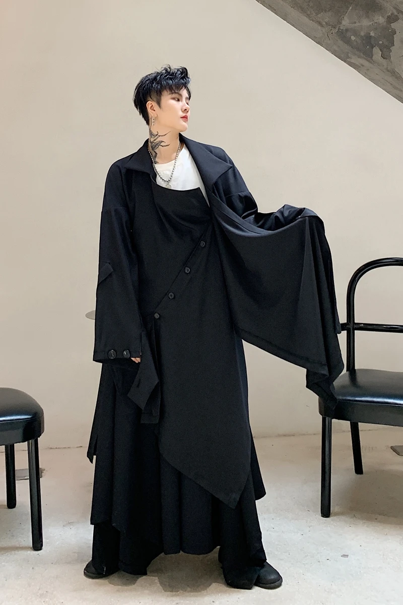 S-XL! Темный тренд, однотонный необычный однобортный длинный Тренч cscadioat