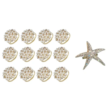 

20 Pcs Napkin Ring Napkin Holders for Wedding Party Decor, 12 Pcs Pearls & 8 Pcs Crystal Starfish