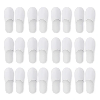 

ABDB-Disposable Slippers,12 Pairs Closed Toe Disposable Slippers Fit Size for Men and Women for Hotel, Spa Guest Used, (White)
