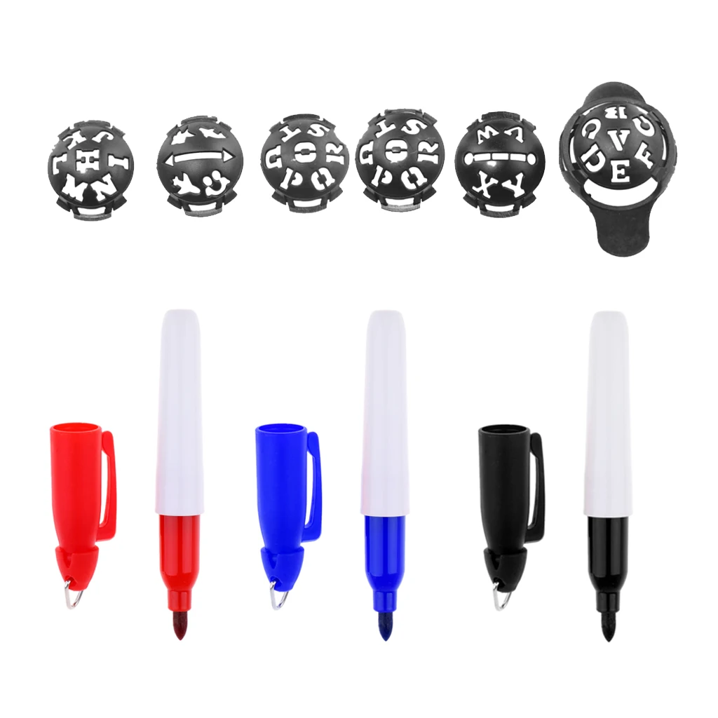 6 in 1 Golf Ball Liner Marker Line Drawing Alignment Tool with 3 Marker Pens Stencil Alignment Template Multi-template