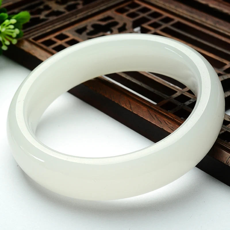 Natural white jade bracelet sheep fat white jade texture Afghan jade bracelet lady gift multi-ring mouth belt certificate