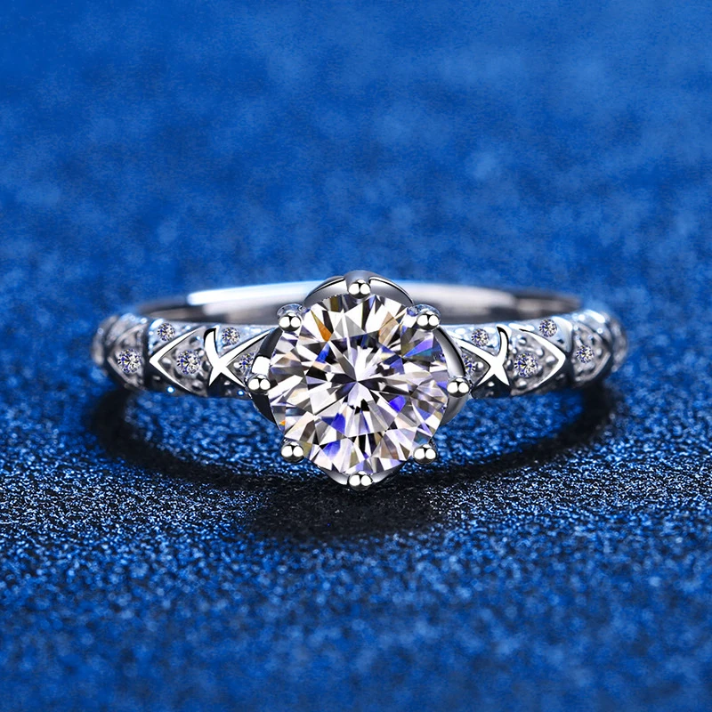 6.5mm Moissanite Crown Engagement Ring 1CT Diamond Floral Euro Shank 8 Prong Sterling Silver Wedding Rings For Women Jewelry - Image 2